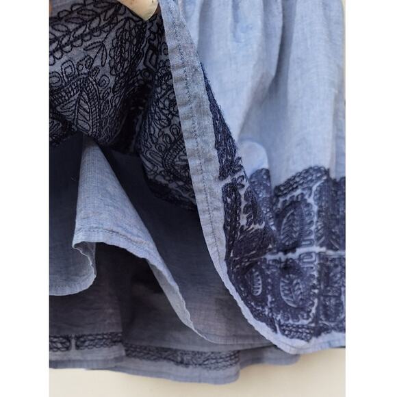 J CREW Zafrina Embroidered Chambray Skirt Cotton Elastic waist Tassels M Boho - Picture 7 of 11